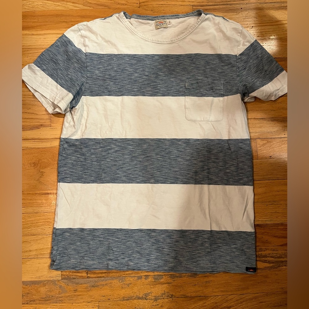 Faherty Blue and White Striped Tee